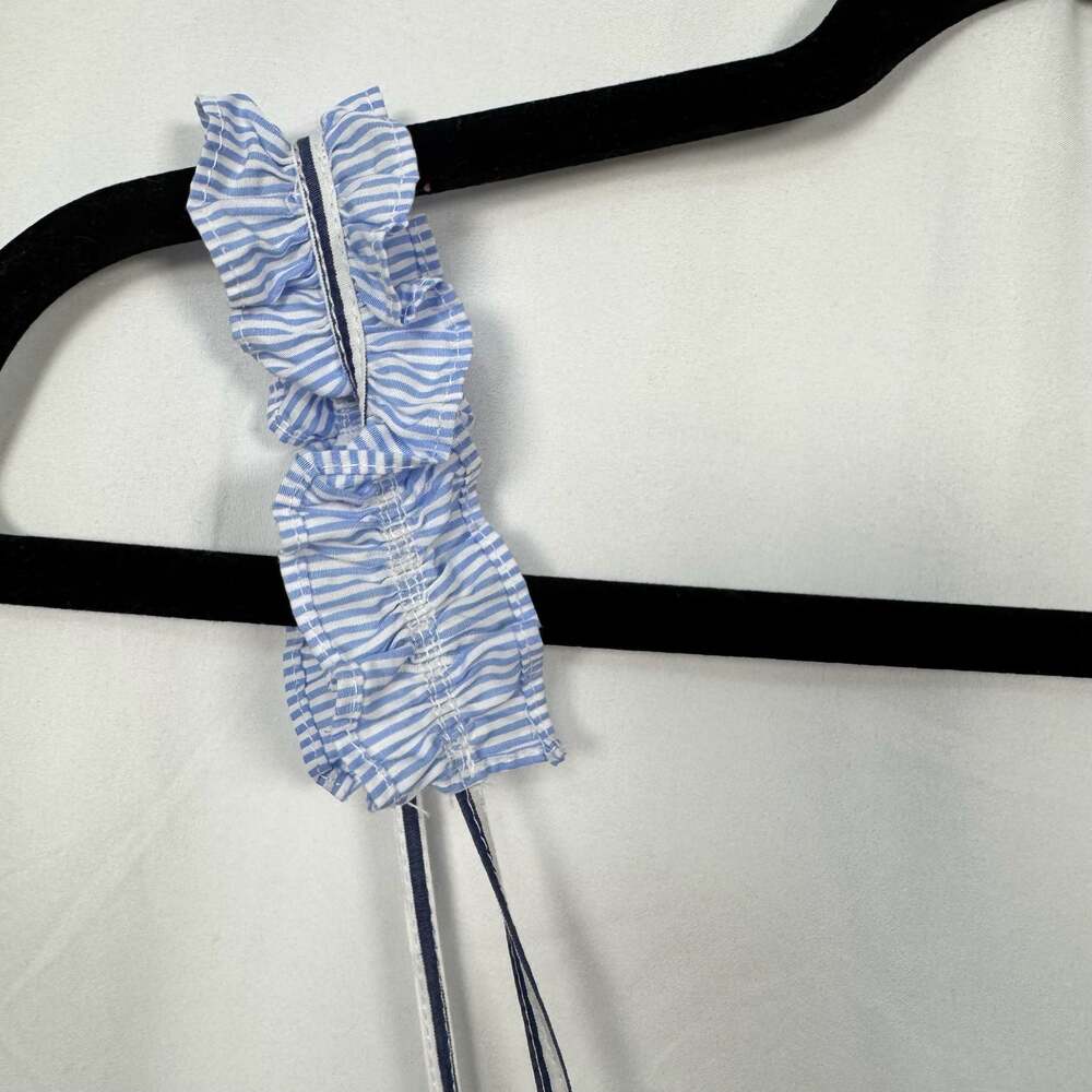 Zara TRF Blue and White Striped Ruffle Strap Peplum Camisole Top Size M - Picture 2 of 8